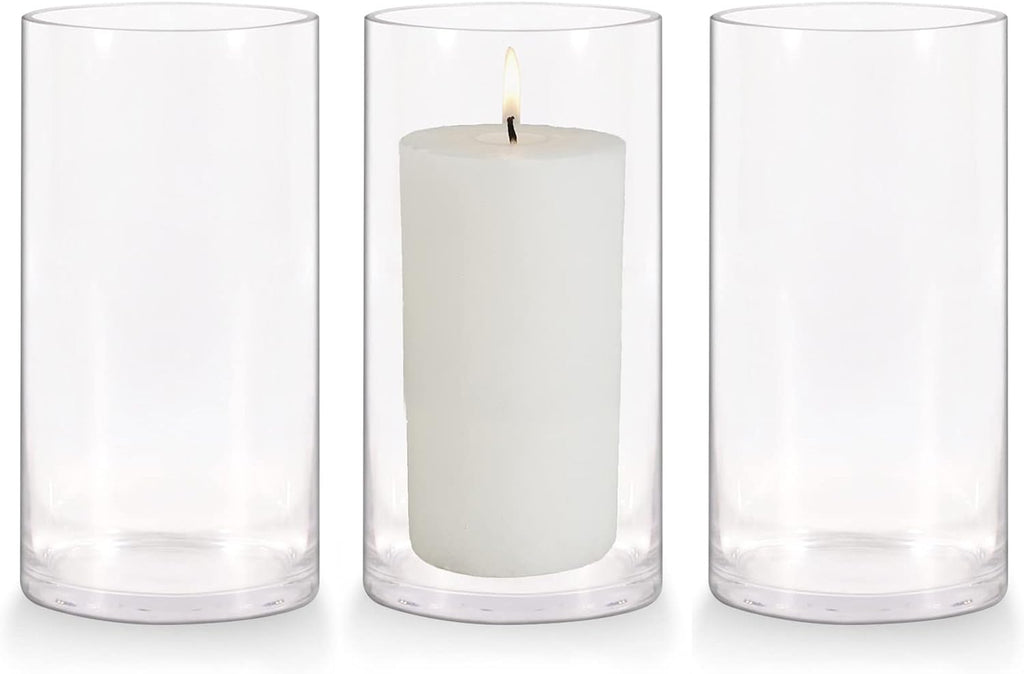 Set of 3 Glass Cylinder Vases,8 Inch Tall Clear Flower Vase,Decorative Floral Vase for Home Decor,Candle Holder,Wedding Centerpieces(4" W X 8" H)