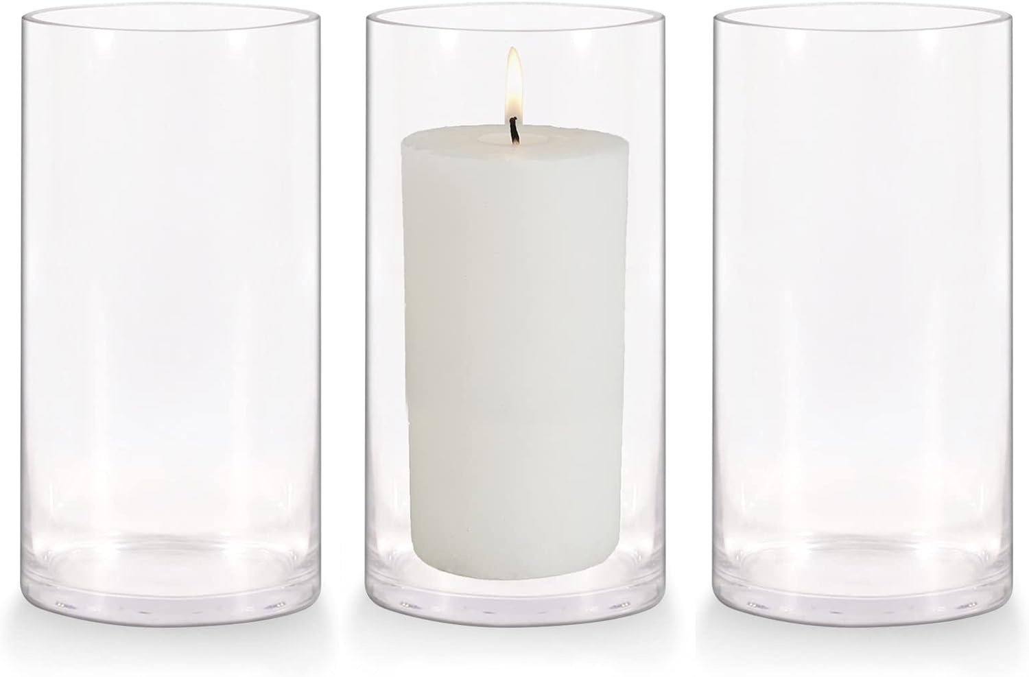 Set of 3 Glass Cylinder Vases,8 Inch Tall Clear Flower Vase,Decorative Floral Vase for Home Decor,Candle Holder,Wedding Centerpieces(4" W X 8" H)