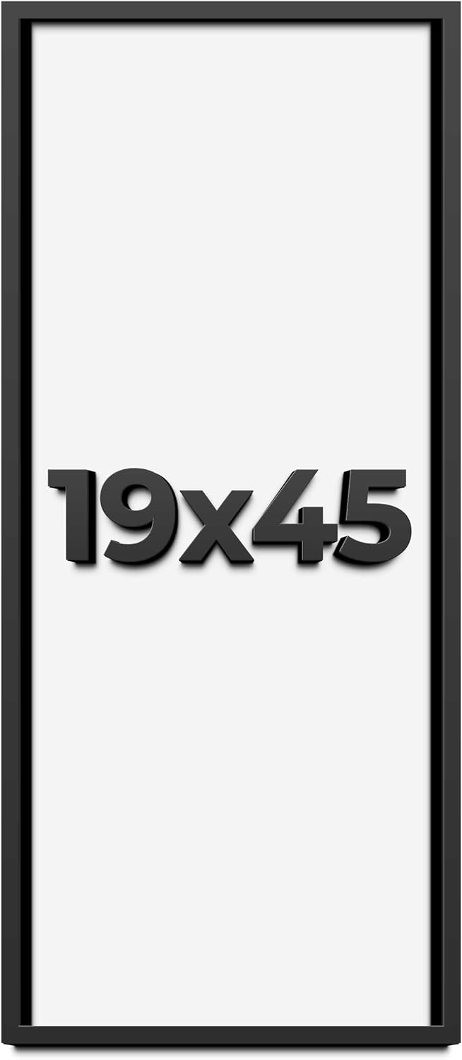 19x45 Shadow Box Frame Black | 1 Inch Deep Solid Wood Shadowbox Display Frame | UV Resistant Acrylic Plexiglass, Acid Free Backing, and Hanging Hardware | Dugan Picture Frame Style