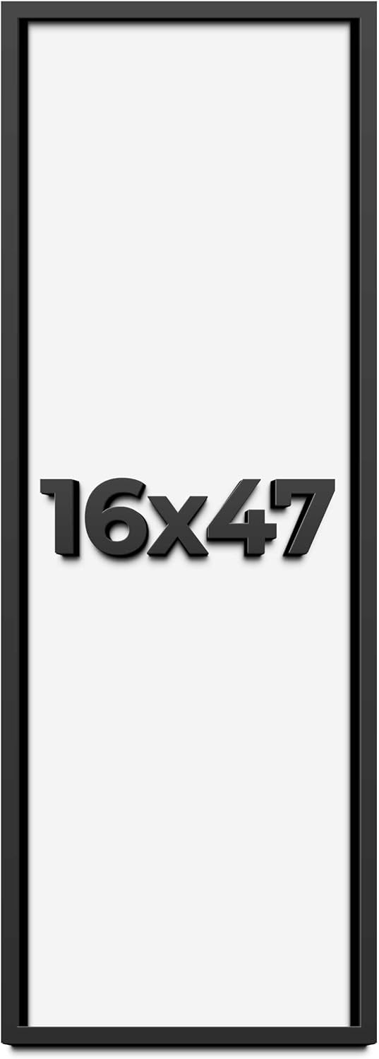 16x47 Shadow Box Frame Black | 1 Inch Deep Solid Wood Shadowbox Display Frame | UV Resistant Acrylic Plexiglass, Acid Free Backing, and Hanging Hardware | Dugan Picture Frame Style