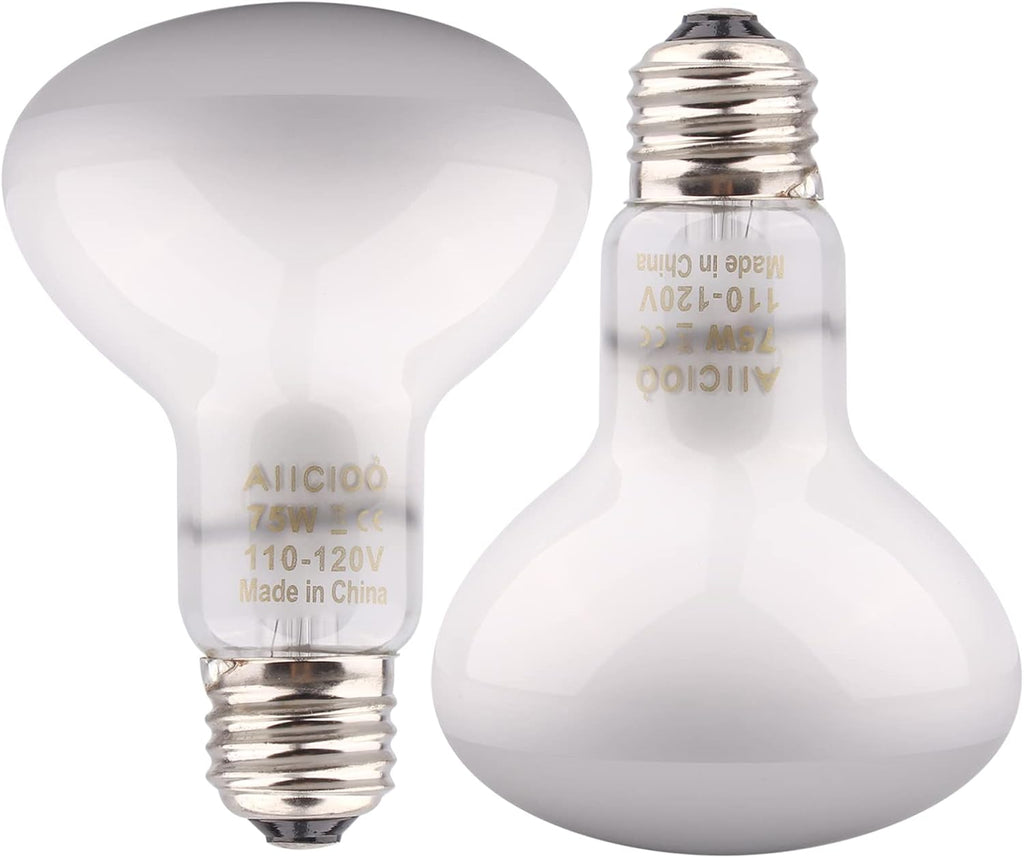 Aiicioo Reptile Basking Light Bulb - 75W Reptile Heat Lamp 2 Pack UVA Daylight Amphibians Basking Bulb for Bearded Dragon Turtle Hermit Crab Gecko Lizard Daylight