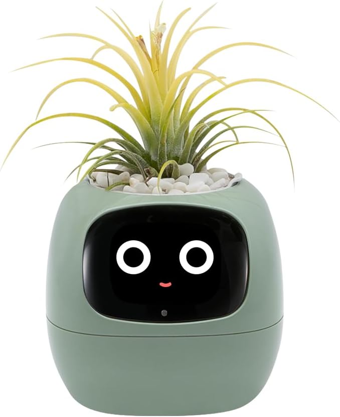 Smart Plant Pot with Expression, AI Intelligent Flower Pot for Indoor Decoration, Smart Garden Pot with Water/Light/Temperature Sensors, Ivy AI Planter(Green)