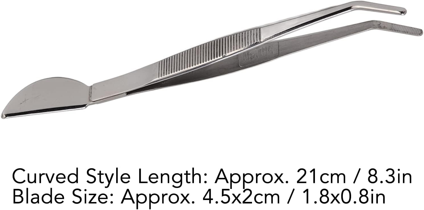 TOPINCN Bonsai Tweezers, Stainless Steel Long Plant Tweezers with Moon Spatula Head, Home Garden Potted Loosening Soil Plan Grass (Bent)