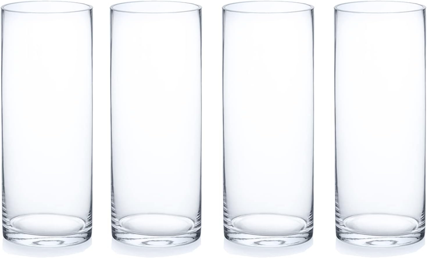 Enova Floral Clear Glass Flower Vase, 4W x 10H Inches Round Flower Vase, Pillar Candle Floating Candle Holders, Tall Cylinder Glass Vase for Flowers, Glass Vase for Home Decor, Wedding (Pack 4)