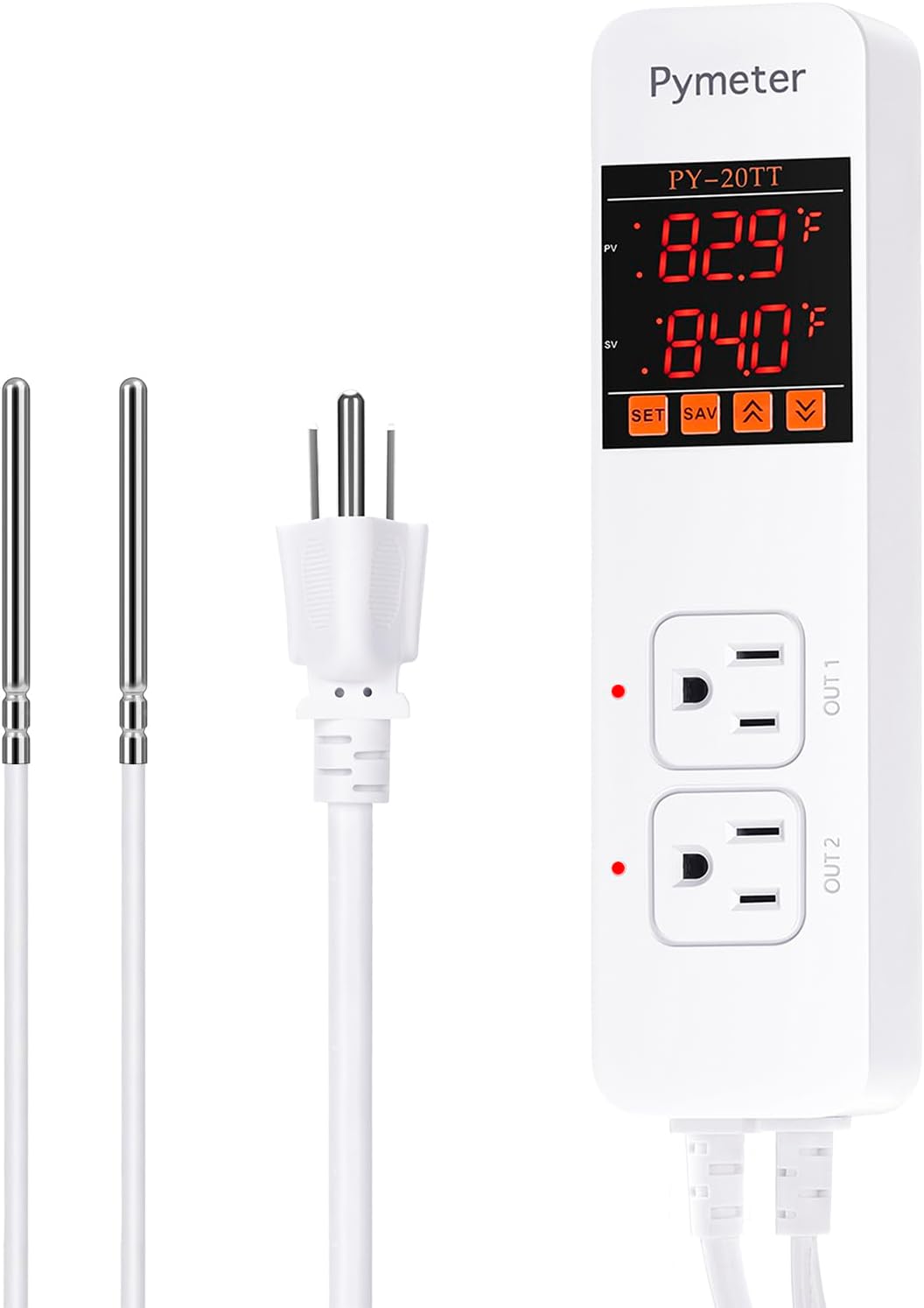 2 in 1 Digital Temperature Controller Dual Outlet Heat Mat Thermostat Reptile Greenhouse Heater Home Brewing Freezer Cooling Heating Pad Control 16A 1920W