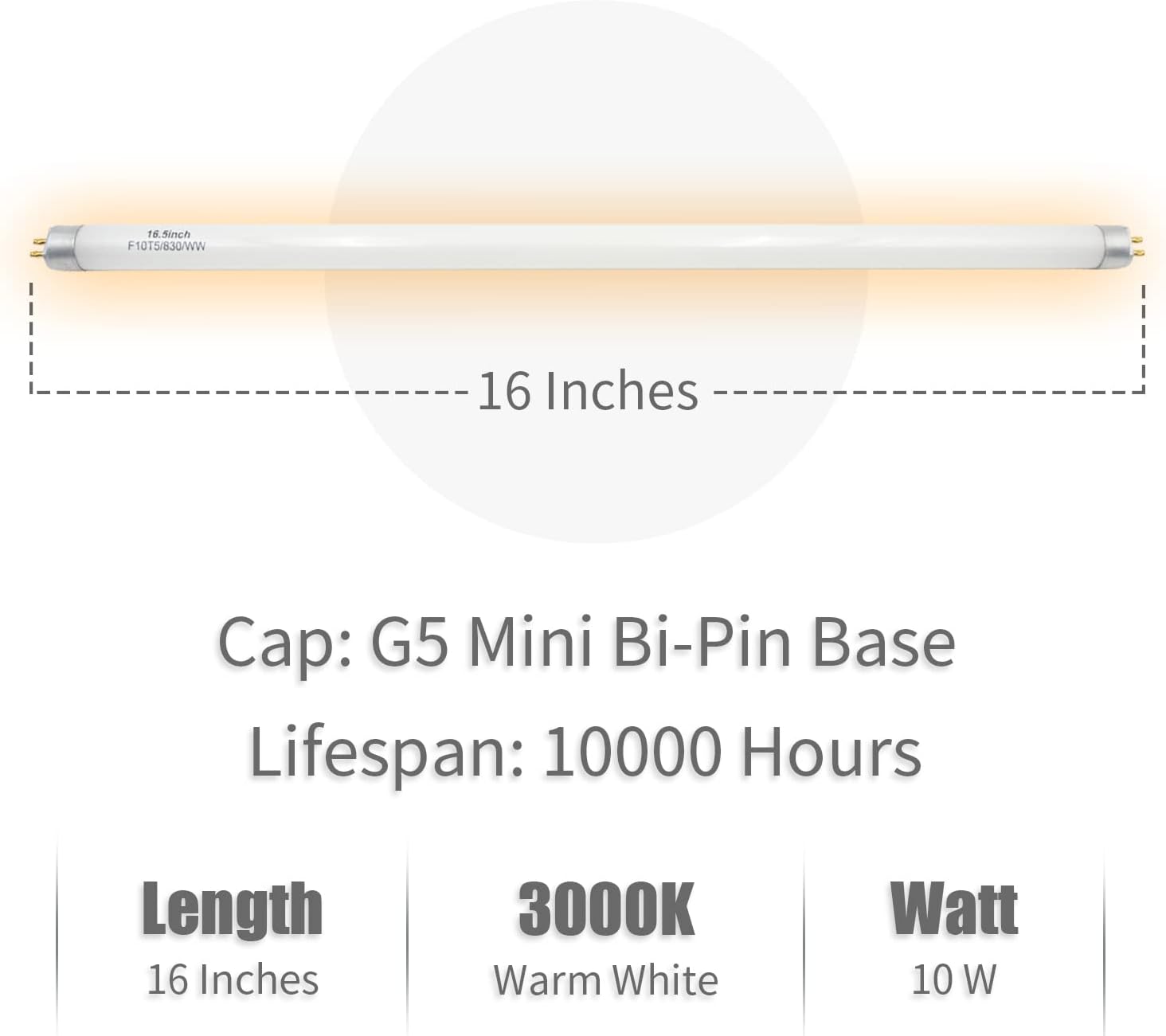 16 Inches F10T5 Replacement Bulb Compatible Jasco T5 10 Watt Warm White 3000K F10T5/830 Fluorescent Tube for Counter and Cabinet Fixture 4 Count