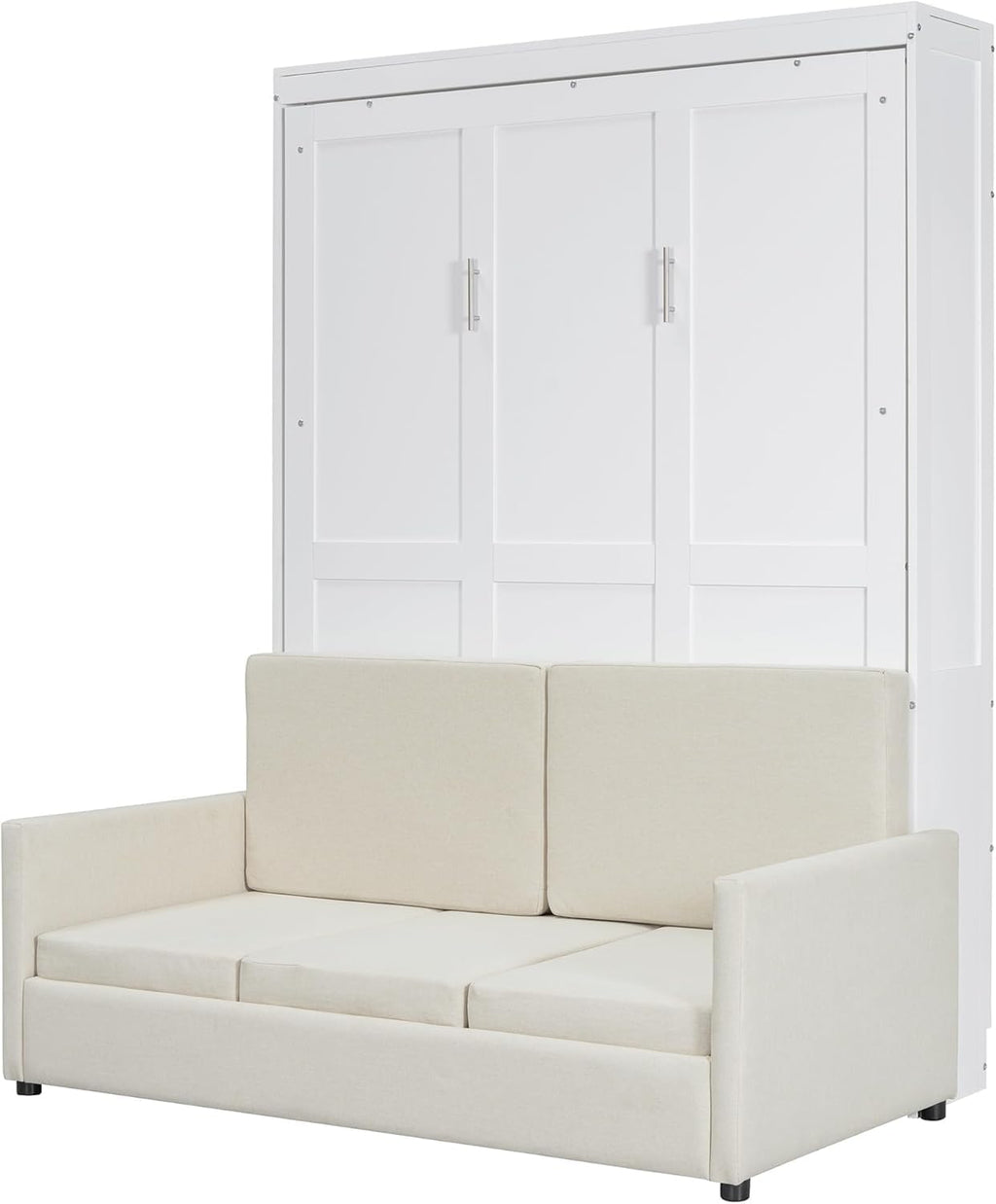 MERITLINE Full Murphy Bed with Couch,Wood Murphy Bed Cabinet with Sofa,Fold up Bed White Murphy Wall Bed Full Size
