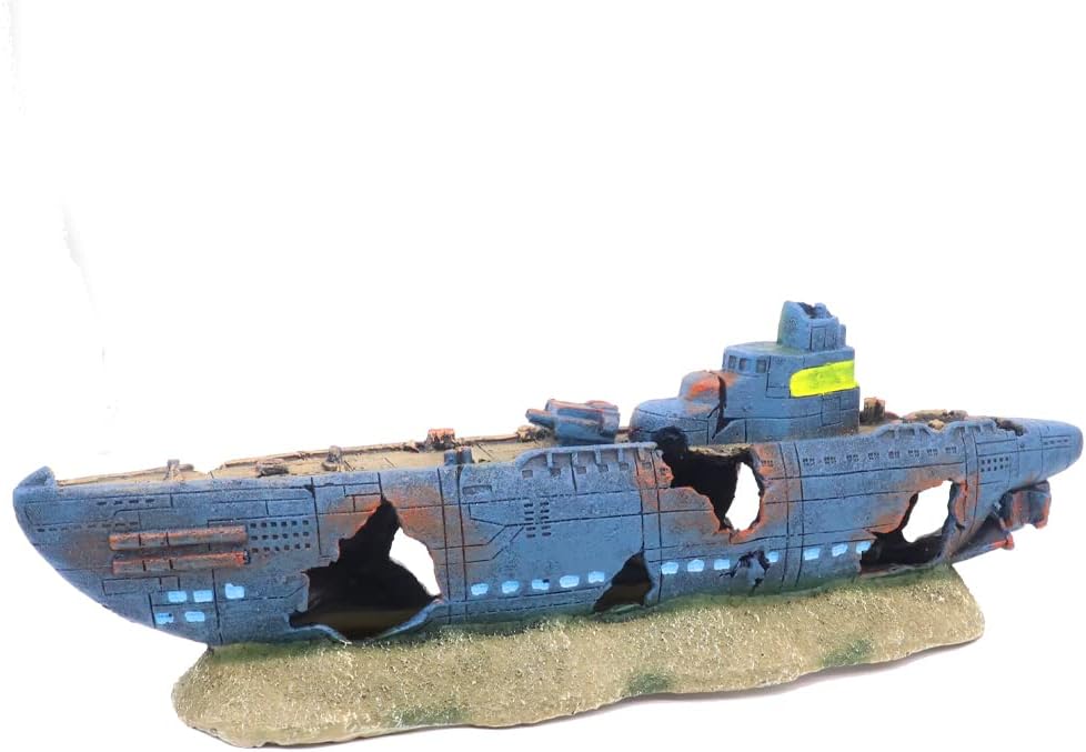 Ulifery Aquarium Shipwreck Sunken Pirate Ship, Submarine Fish Tank Decorations Battleship for Betta Extra Large XL for 55-75 Gallon Tank