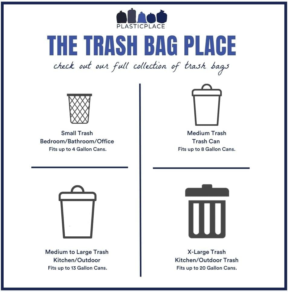 Plasticplace 12-16 Gallon Trash Bags, Clear High Density Garbage Bags Liners, 24" x 33" (1000 Count), Leak-Proof, Durable Offices, Schools, Cleaning Services Trashbags Heavy Duty Can Liner, 8 Microns