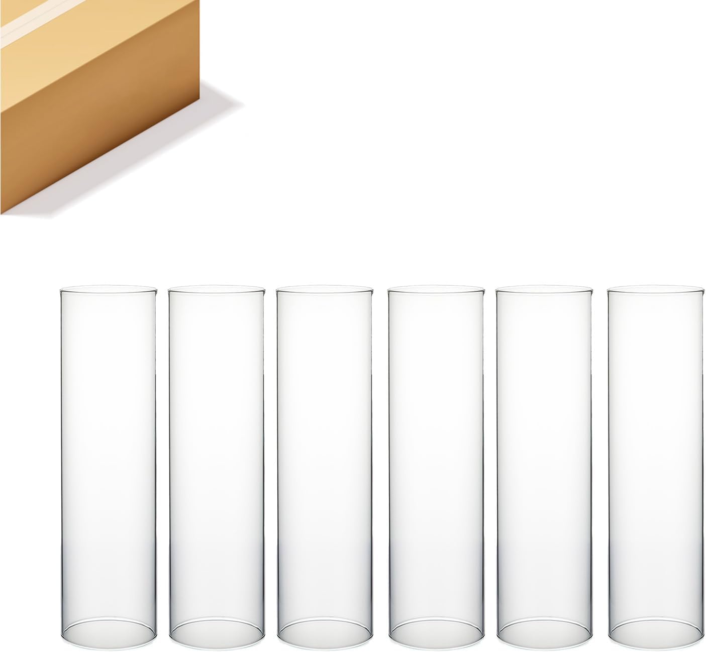 WGVI Hurricane Candle Holder Sleeve, Wide 4", Height 16", Clear Glass Cylinder Candleholder, Chimney Tube, Open Ended Candle Shade, 6 Pieces Bulk
