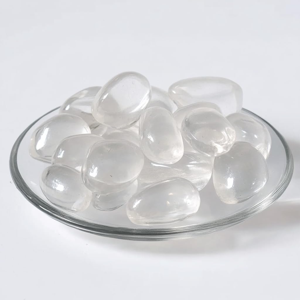 Polished Stone Set Clear Quartz Crystals, 0.8" Handpicked Tumbled Gemstones Rocks, Pebbles for Reiki, Chakra, Healing, Home Decor