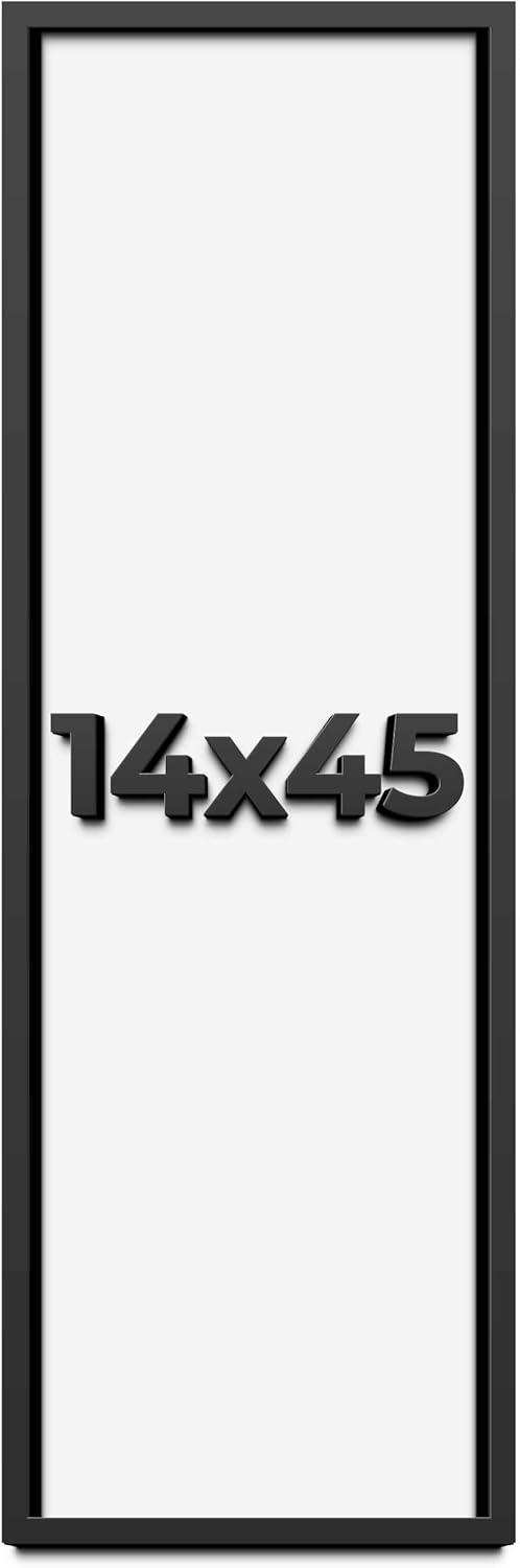14x45 Shadow Box Frame Black | 1 Inch Deep Solid Wood Shadowbox Display Frame | UV Resistant Acrylic Plexiglass, Acid Free Backing, and Hanging Hardware | Dugan Picture Frame Style