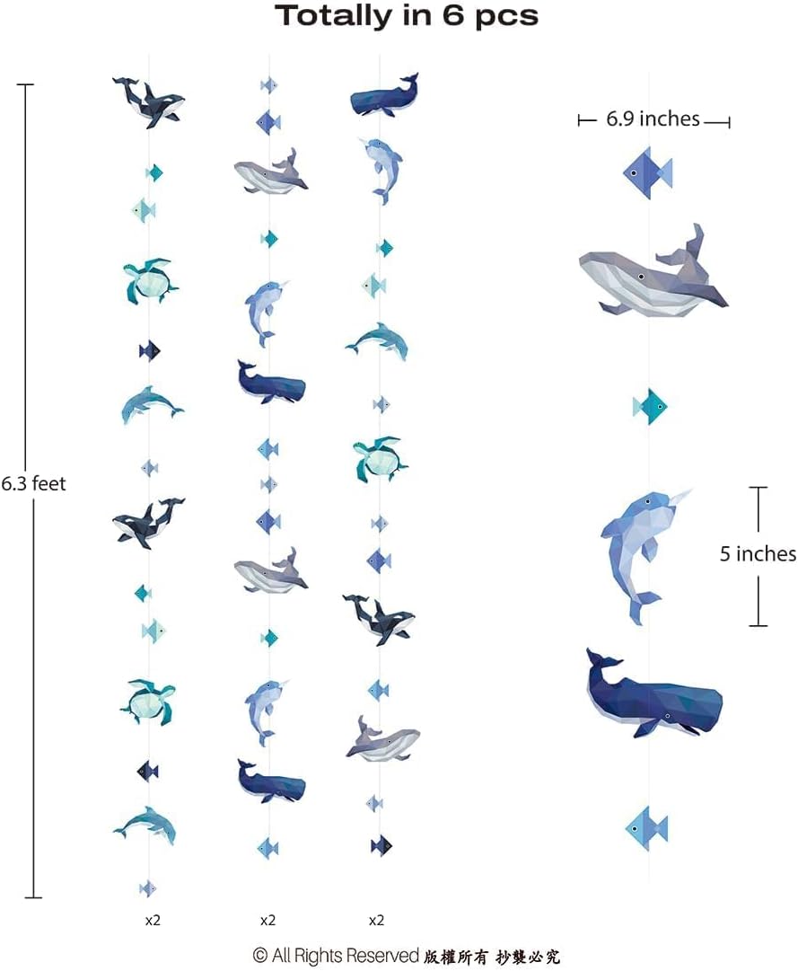 Cheerland Under The Sea Party Decorations Sea Creature Garland Hanging Geometric Nautical Whale Turtle Orca Garland Ocean Party Supplies Marine Life Decor for Baby Shower Birthday Aquarium Classroom
