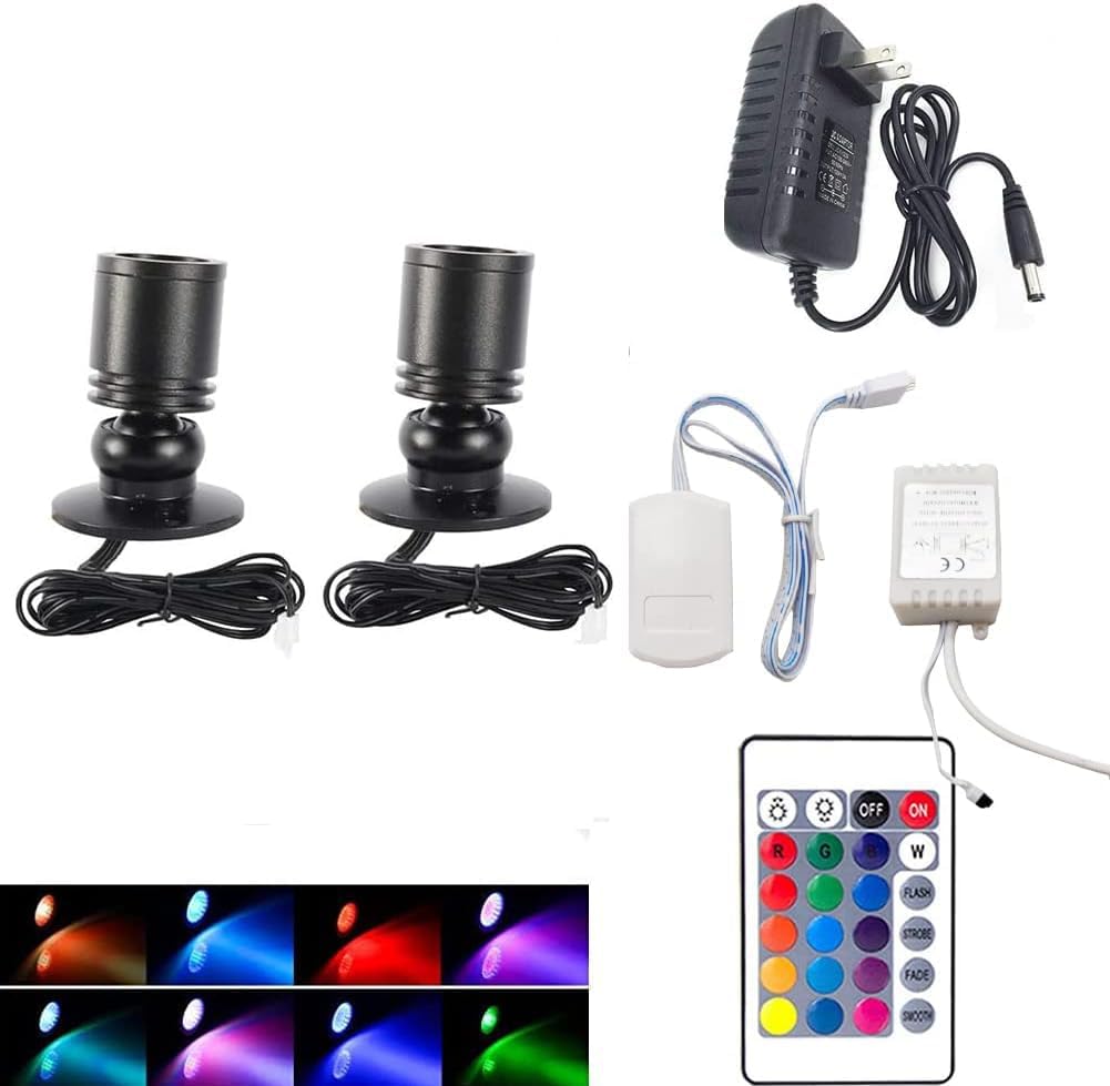 Jorunhe 1.5w White LED Mini Surface Mounted Light Jewelry Cabinet Lamp Spotlight Ac85-265v (Pack-2pc, Colorful)