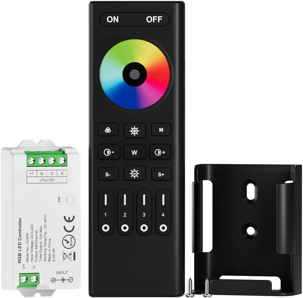 BTF-LIGHTING RF 2.4GHz Wireless Remote RC03RFB & C03RF Tuya Controller Kit 4 Zones Group Control PWM 5050SMD FCOB COB RGB (+ R G B) 4pin LED Strip DC5V DC12V DC24V