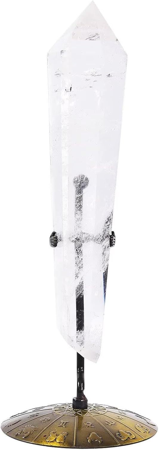 White Crystal Wand Point Long Healing Crystal Scepter Decorative Stone Reiki Meditation with Display Stand Home Office Decor 0.6-0.8LBS