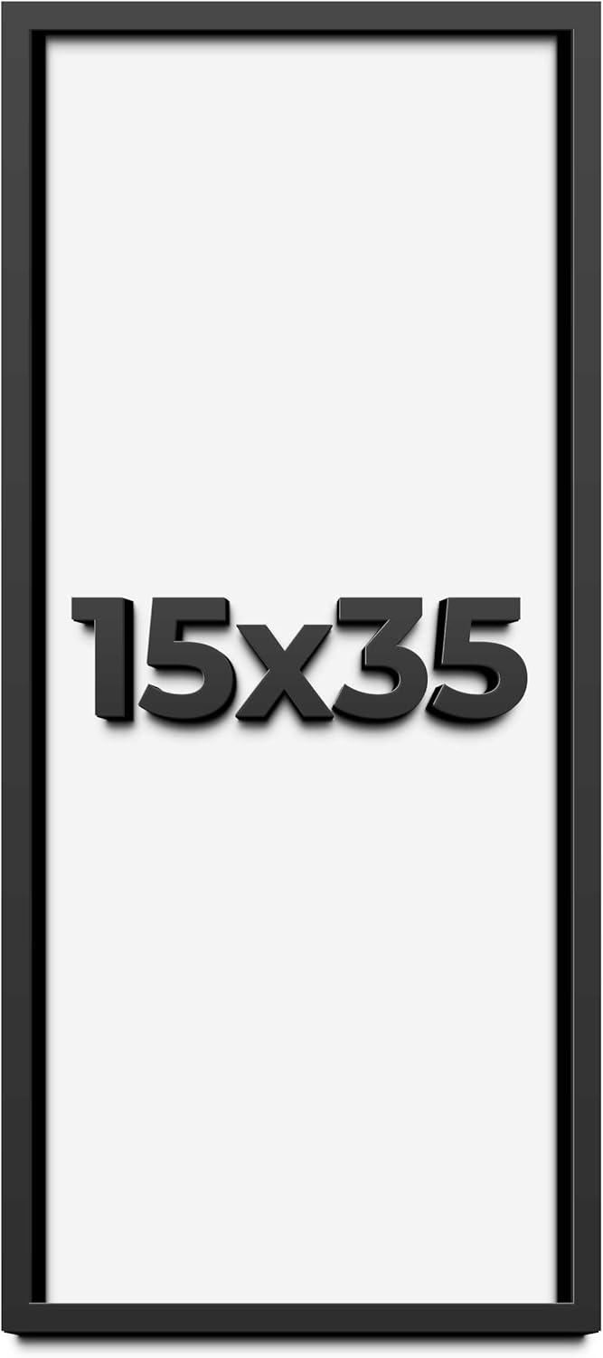 15x35 Shadow Box Frame Black | 1 Inch Deep Solid Wood Shadowbox Display Frame | UV Resistant Acrylic Plexiglass, Acid Free Backing, and Hanging Hardware | Dugan Picture Frame Style