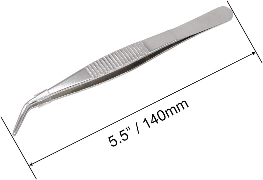 5-1/2 Inch Stainless Steel Tweezers with Curved Serrated Tip Multipurpose Forceps for Craft Repairing 2 Pack