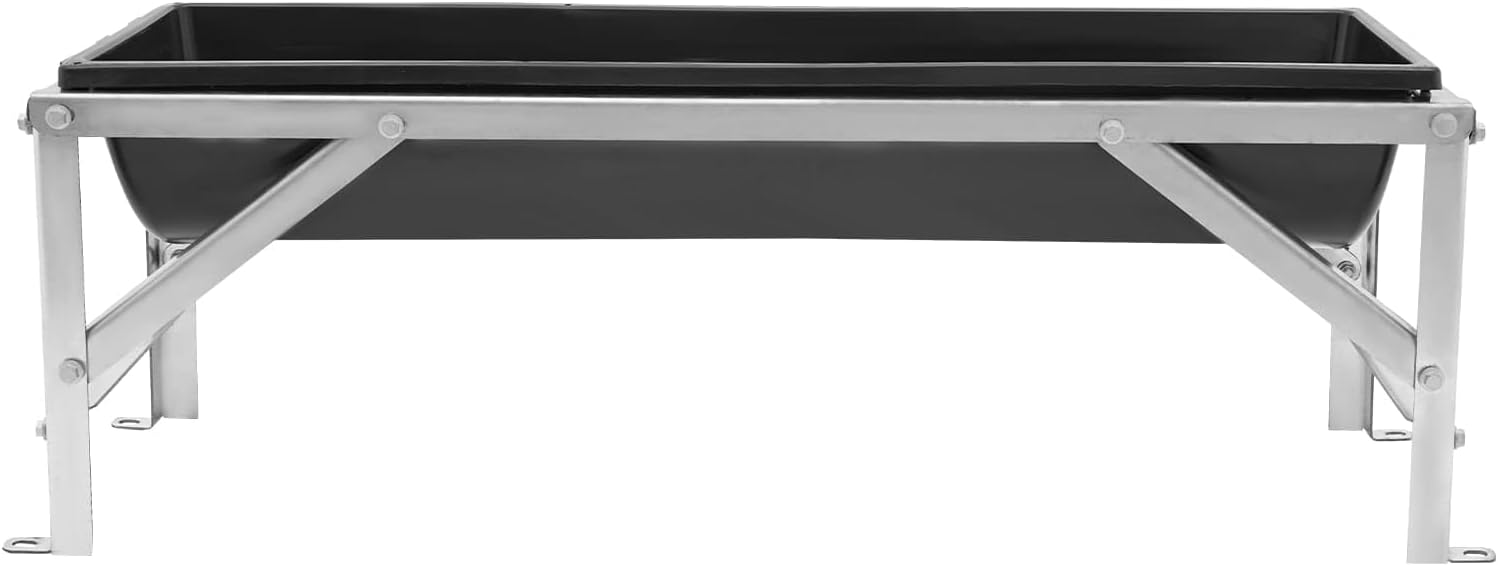 Livestock Feed Trough with Metal Stand 39" Long Large Capacity Livestock Feeder for Lambs Foals Calves Sheep Horses Alpacas and Goats in Farm (Silver+Black)