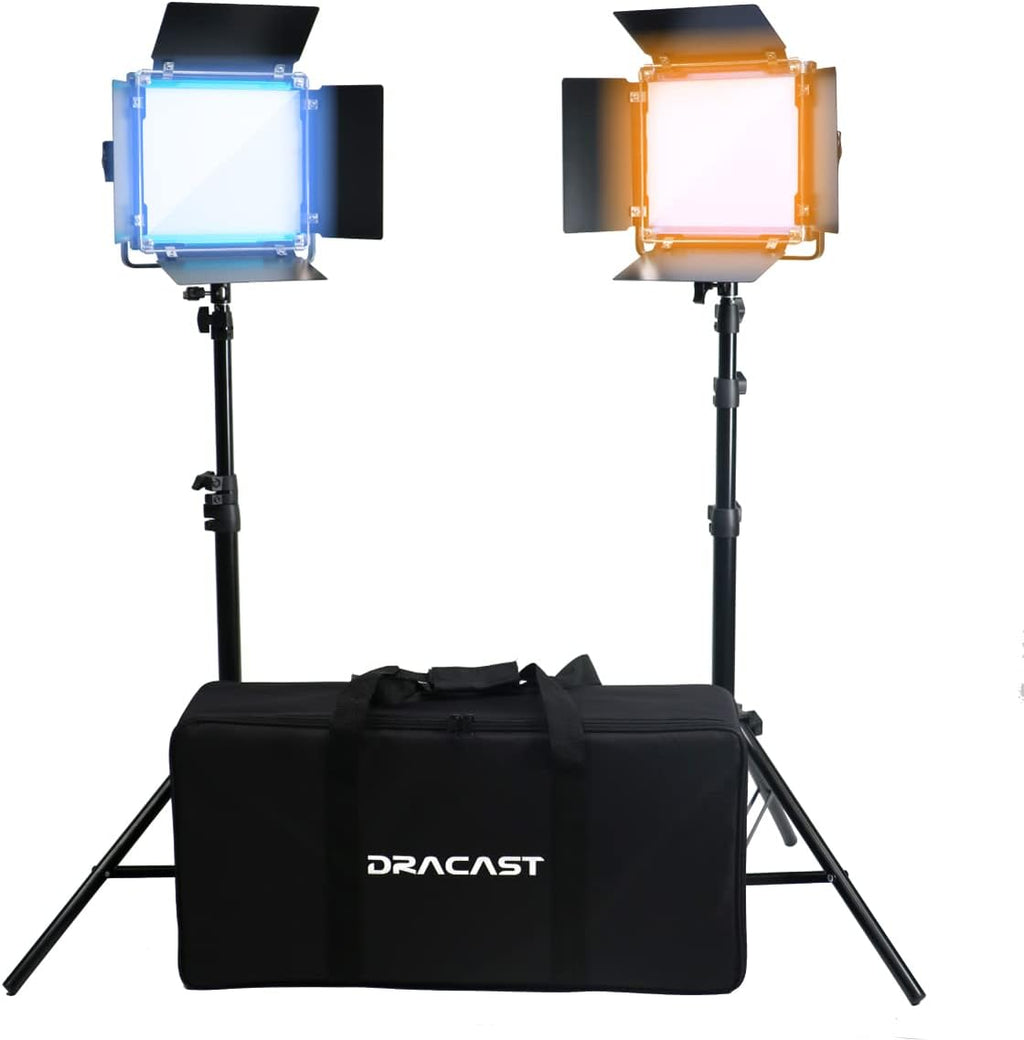 Dracast X Series Bicolor LED500 Kit - 2 Pack Includes Panel Lights, Stands, Barndoors, Travel Case | Bluetooth App Control | 3200K - 5600K LED Video Light Kit | Dimmable Lighting 0-100% | CRI TLCI 96+