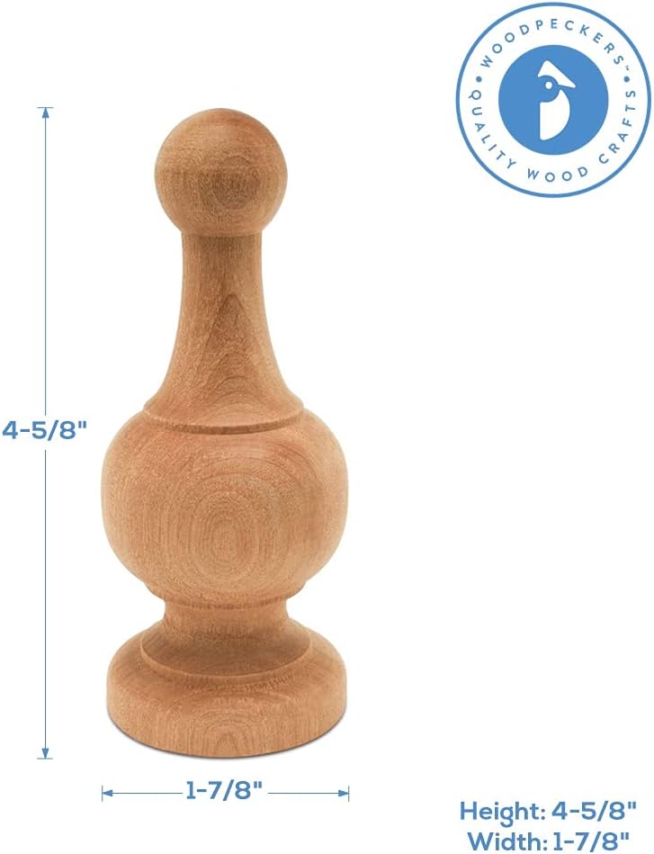 Unfinished Wood Finials Decorative, 4-1/4 inch, for Bed Post Finial, Curtain Rod Finials, Flagpole Topper, and Crafts, Pack of 2 Large Craft Finials, by Woodpeckers