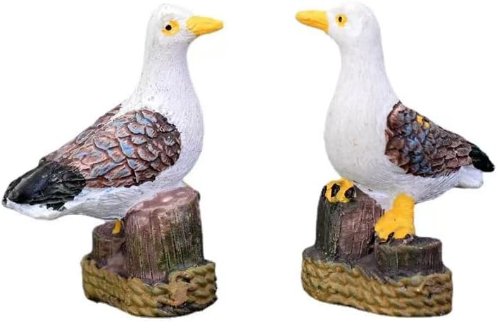 2pcs Dockside Seagull Figurines - Resin Sea Bird Statues for Fairy Garden, Pier Stake Landscape Decoration, Micro Landscape, Aquarium & Terrarium Decor, Cake Toppers, Desk & Plant House Decor