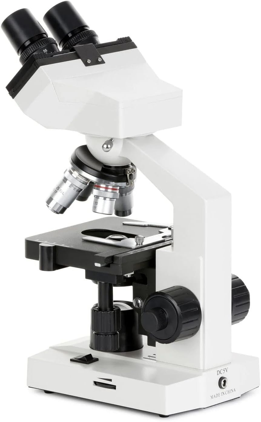 AmScope OMAX 40X-2000X Lab LED Binocular Compound Microscope with Double Layer Mechanical Stage and Coaxial Coarse/Fine Focusing Knob