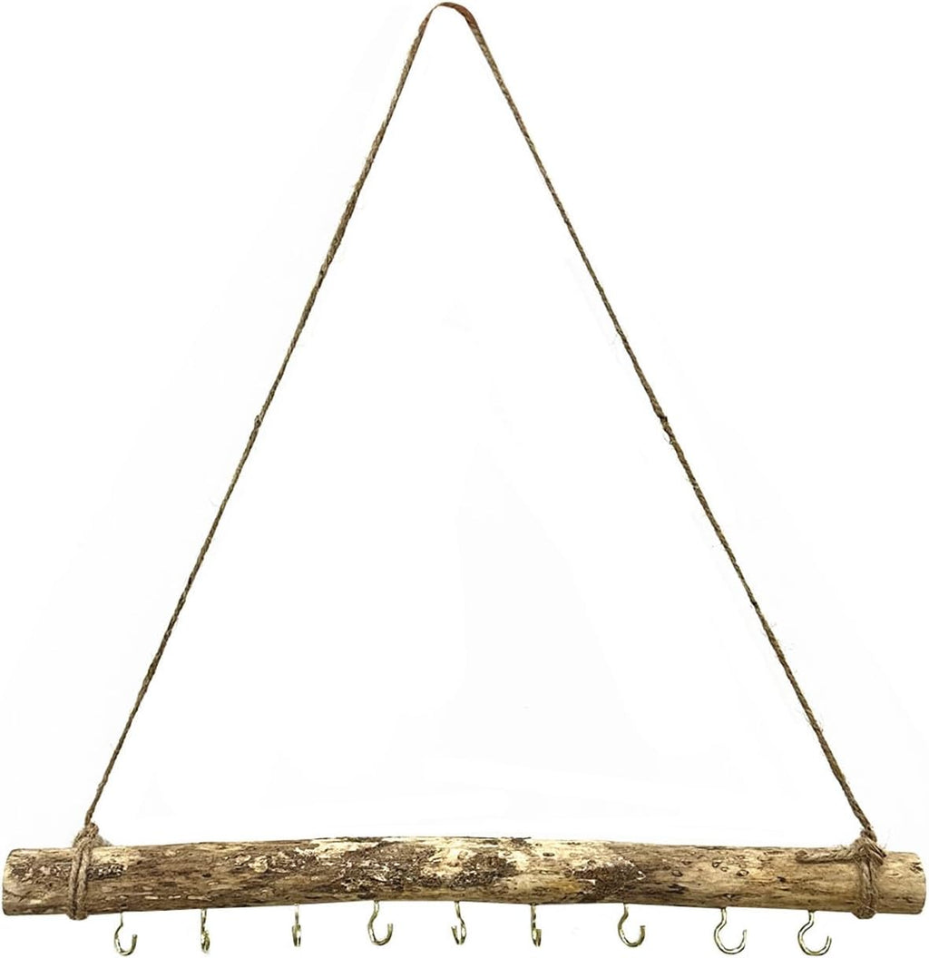 2 Pcs Decorative Floating Wall Shelves Coat Hooks Driftwood Branch Hook Branch Hanger Rack for Keys Hats Entryway (9 Hook)