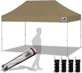 Eurmax USA 10'x15' Pop Up Canopy Tent Commercial Instant Canopies with Heavy Duty Roller Bag,Bonus 4 Sand Weights Bags (Khaki)