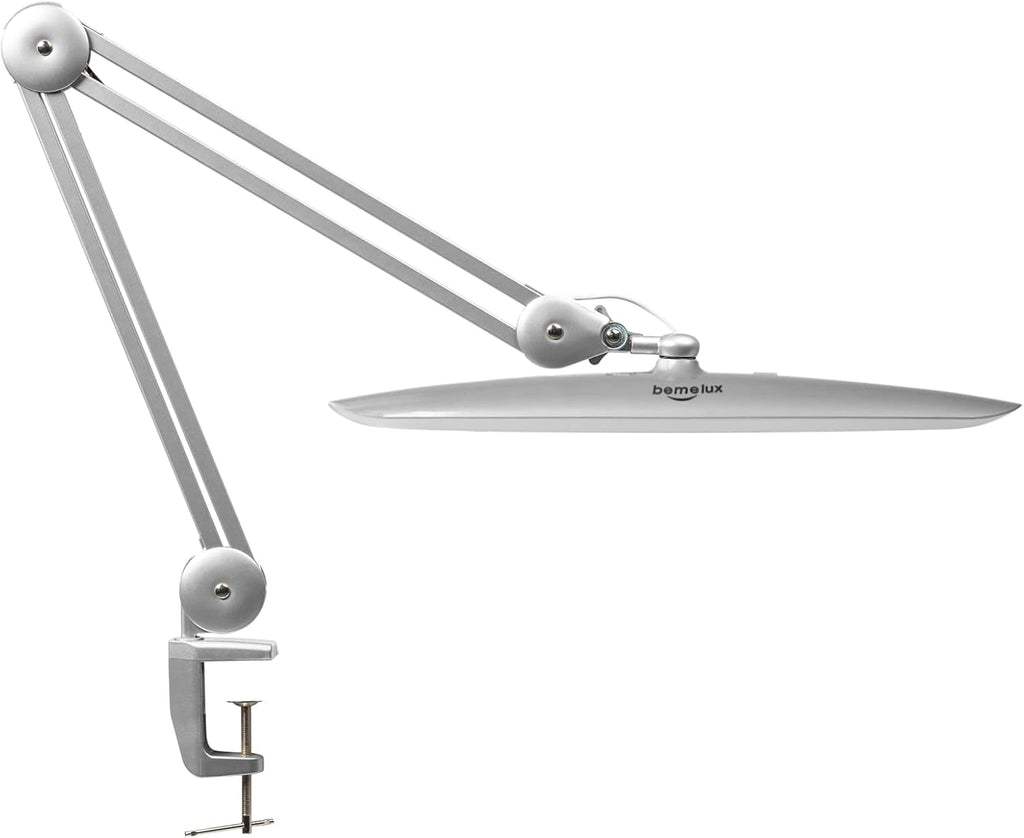 LED Desk Lamp with Clamp, Dimming Task Lamp for Reading Desktop Office Workbench Table Architect Sewing Study Home Craft, 117PCS LEDs, 2200 Lumens 20 Inch Metal Swivel Arm Work Lamp (Silver)