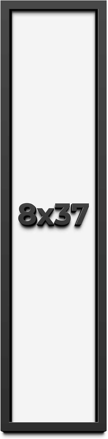 8x37 Shadow Box Frame Black | 1 Inch Deep Solid Wood Shadowbox Display Frame | UV Resistant Acrylic Plexiglass, Acid Free Backing, and Hanging Hardware | Dugan Picture Frame Style