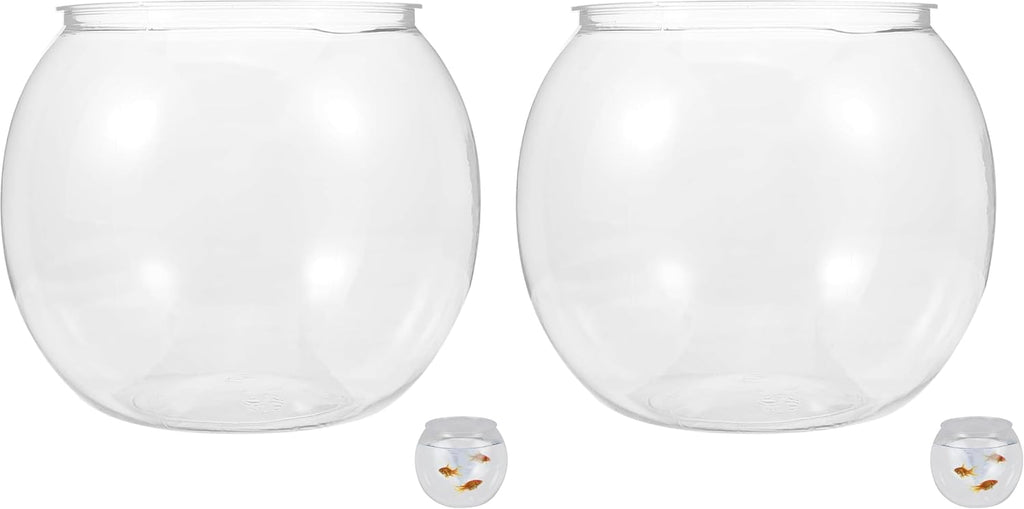 POPETPOP Small Fish Tank Goldfish Bowl - Transparent Plastic Round Bowl - Aquarium Terrarium Hydroponic Planter Fish Bowl for Centerpieces Goldfish Tank Desk Bookcase Decorations (Pack of 2)