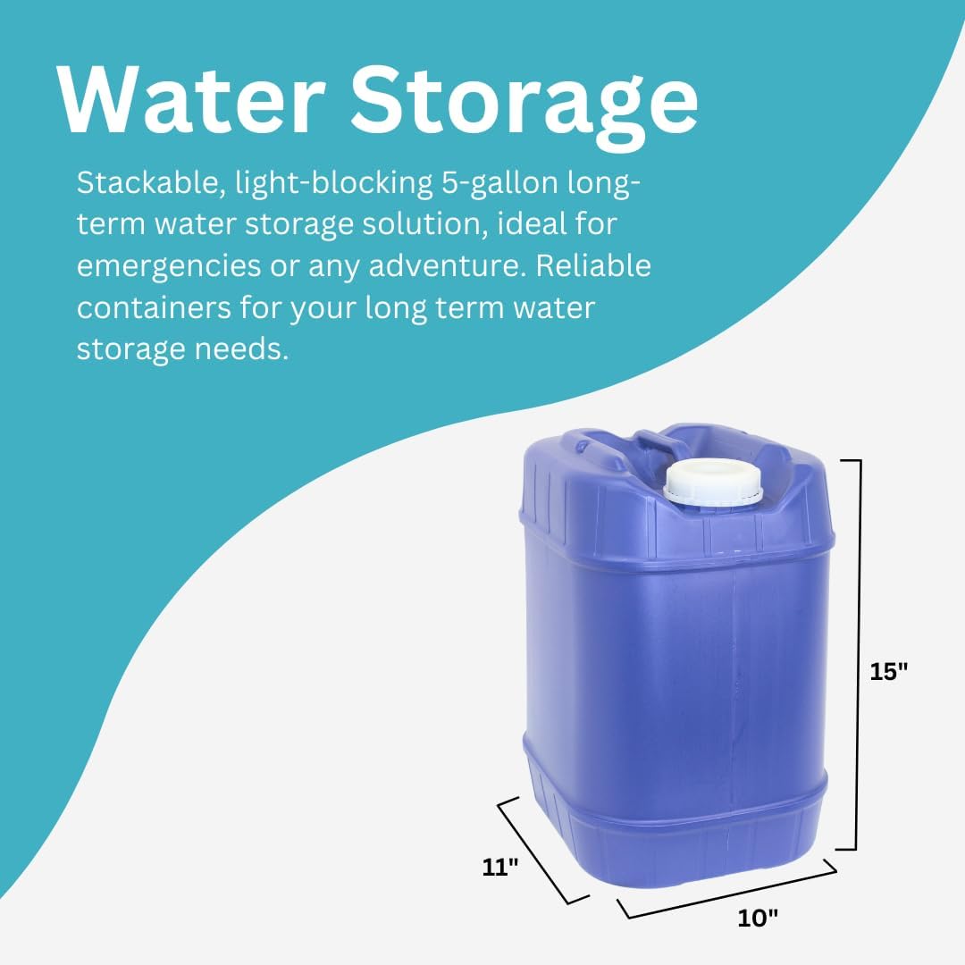 5-Gallon Stackable Water Storage Containers, Water Treatment,5 Gallons Each w/Lids + Spigot, Easy Fill, Survial Supply Emergency Water Storage for Disaster Preparedness, 5 Gallon (1 Tank)