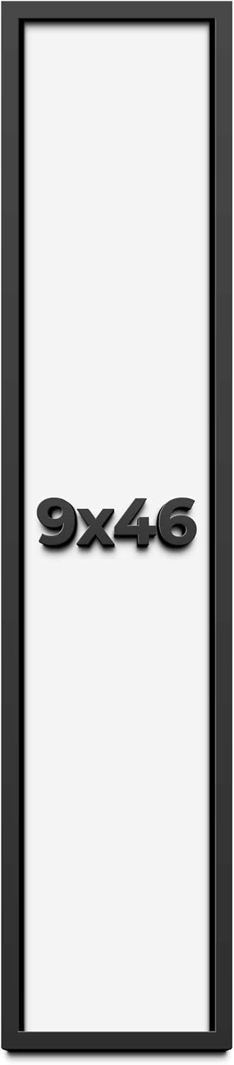 9x46 Shadow Box Frame Black | 1 Inch Deep Solid Wood Shadowbox Display Frame | UV Resistant Acrylic Plexiglass, Acid Free Backing, and Hanging Hardware | Dugan Picture Frame Style