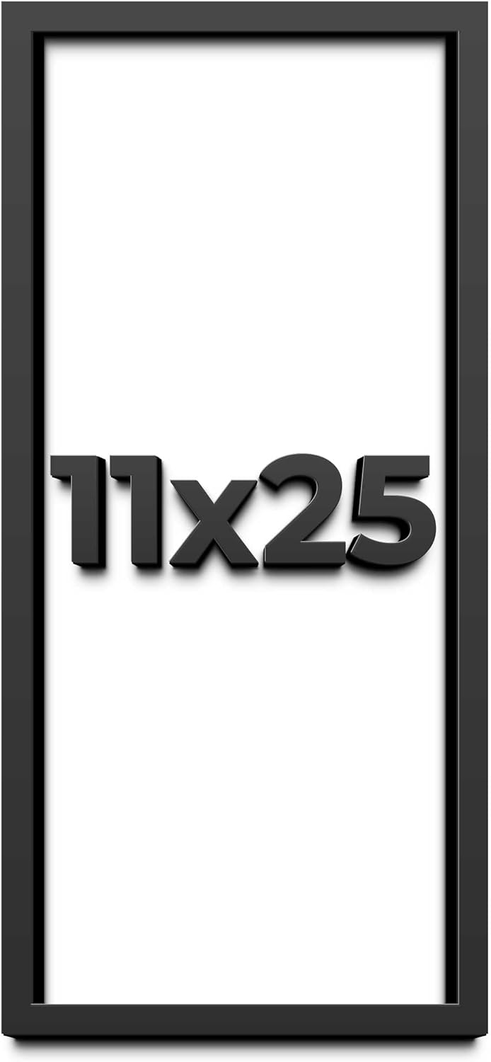11x25 Shadow Box Frame Black | 1 Inch Deep Solid Wood Shadowbox Display Frame | UV Resistant Acrylic Plexiglass, Acid Free Backing, and Hanging Hardware | Dugan Picture Frame Style