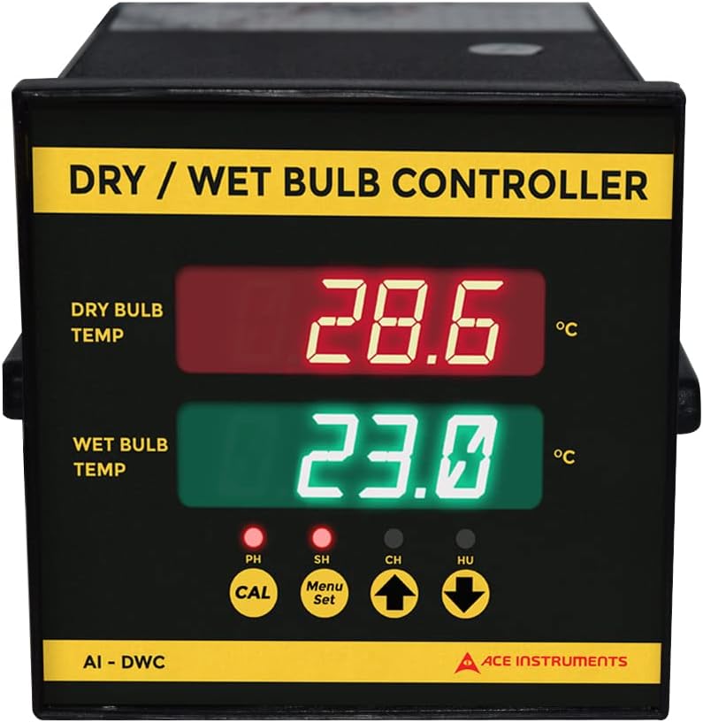 Industrial Psychrometer Controller – Dry Wet Bulb Temperature & Humidity Monitor | Dual RTD Controller for Tea Withering, Tobacco Curing, Fruit Ripening, Wood & Raisin Drying | Ace AI-DWC