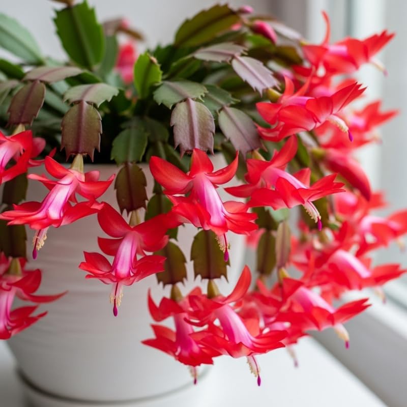 Thanksgiving Cactus Plants Live in 4" Pot, Holiday Christmas Cactus, Colorful Indoor Houseplant, Zygocactus Like, Ready to Bloom (Red)
