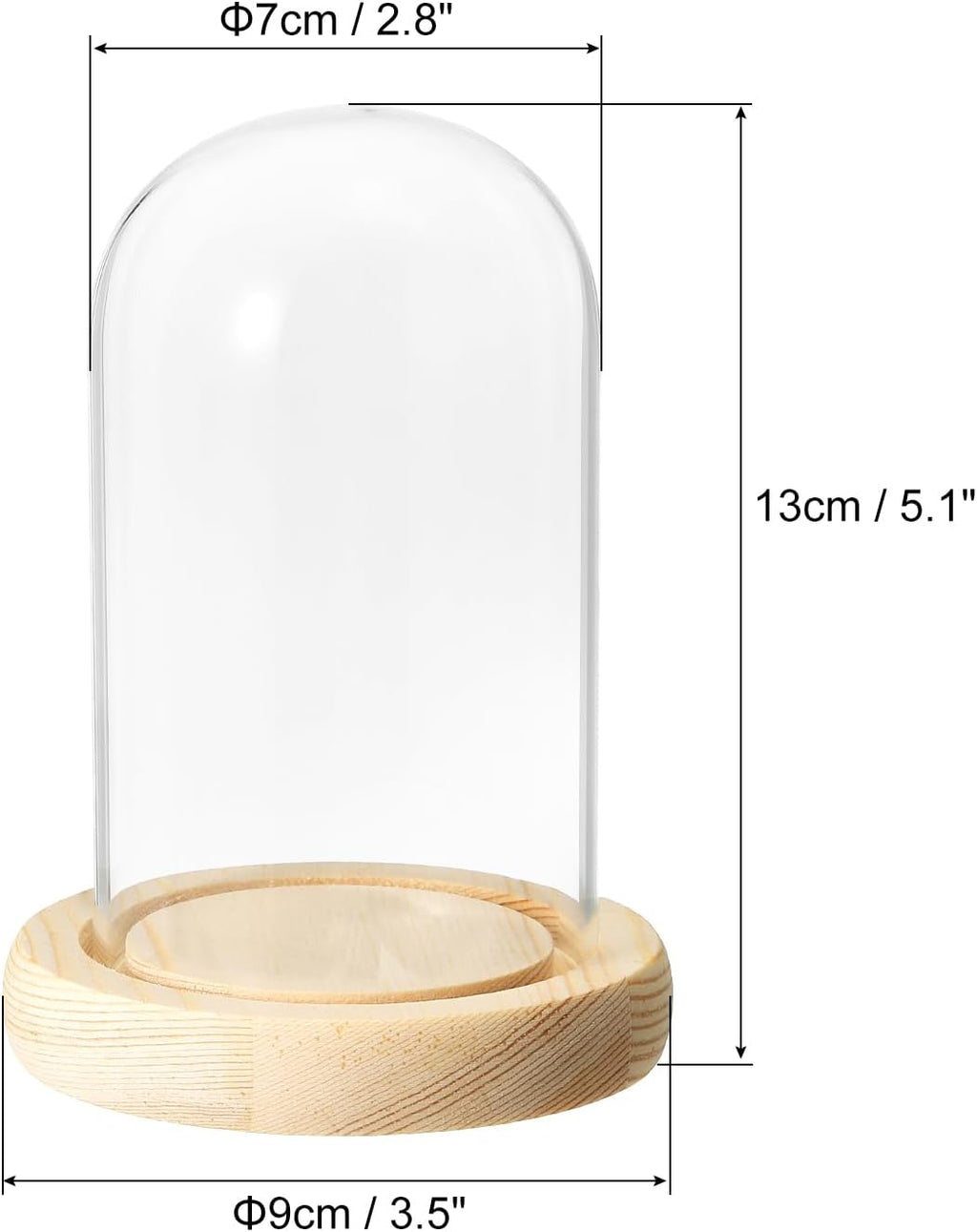 PATIKIL 4.7"x2.8" Clear Cloche Glass Dome, Glass Bell Jar Display Case Tabletop Centerpiece with Wooden Base for Plants Home Decor