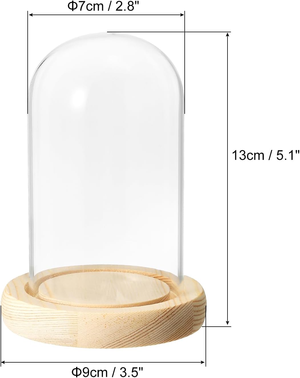 PATIKIL 4.7"x2.8" Clear Cloche Glass Dome, Glass Bell Jar Display Case Tabletop Centerpiece with Wooden Base for Plants Home Decor