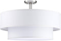 4 Light Off White Double Drum Fabric Shade Semi Flush Mount Ceiling Light,Close to Ceiling Light Fixture Brushed Nickel Finish,20 inch Semi Flush Drum Light for Bedroom,Living Room,Dining Room Hallway