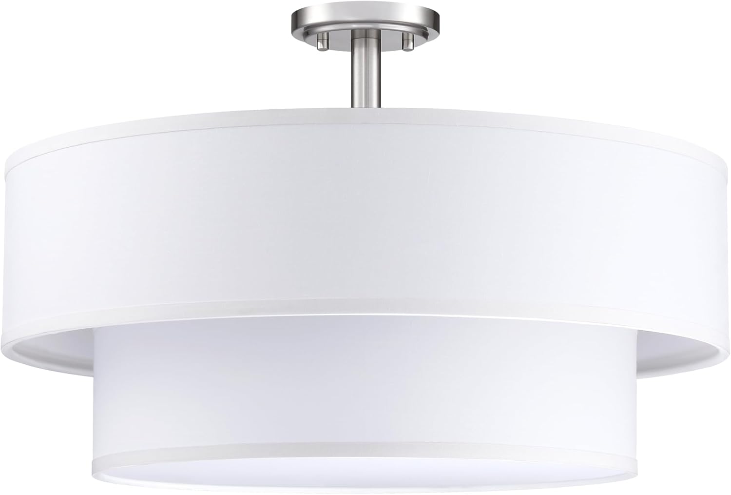 4 Light Off White Double Drum Fabric Shade Semi Flush Mount Ceiling Light,Close to Ceiling Light Fixture Brushed Nickel Finish,20 inch Semi Flush Drum Light for Bedroom,Living Room,Dining Room Hallway