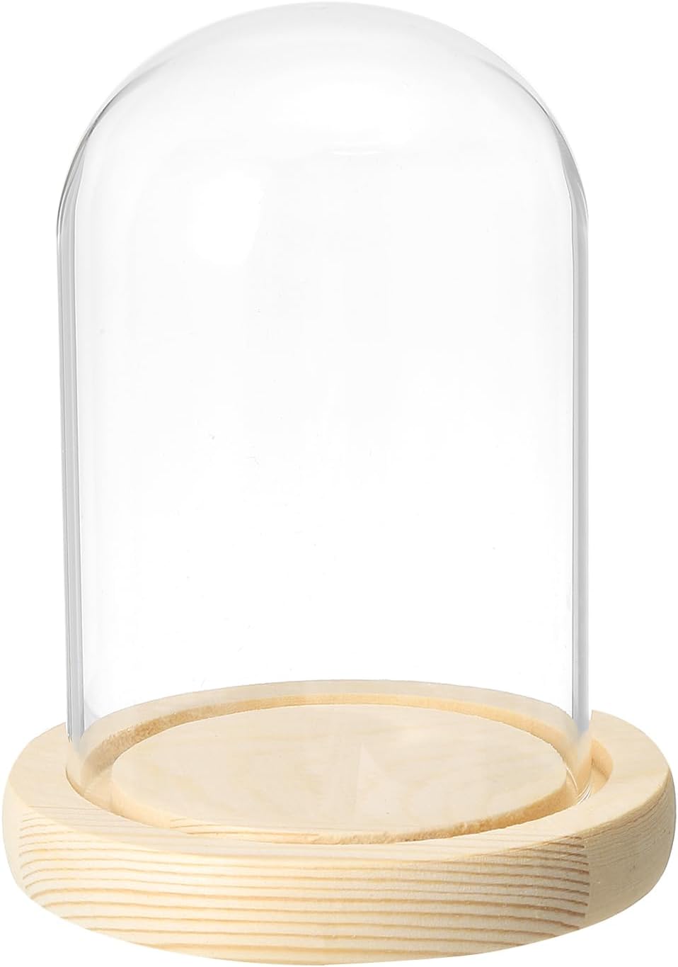 PATIKIL 4.7"x3.1" Clear Cloche Glass Dome, Glass Bell Jar Display Case Tabletop Centerpiece with Wooden Base for Plants Home Decor
