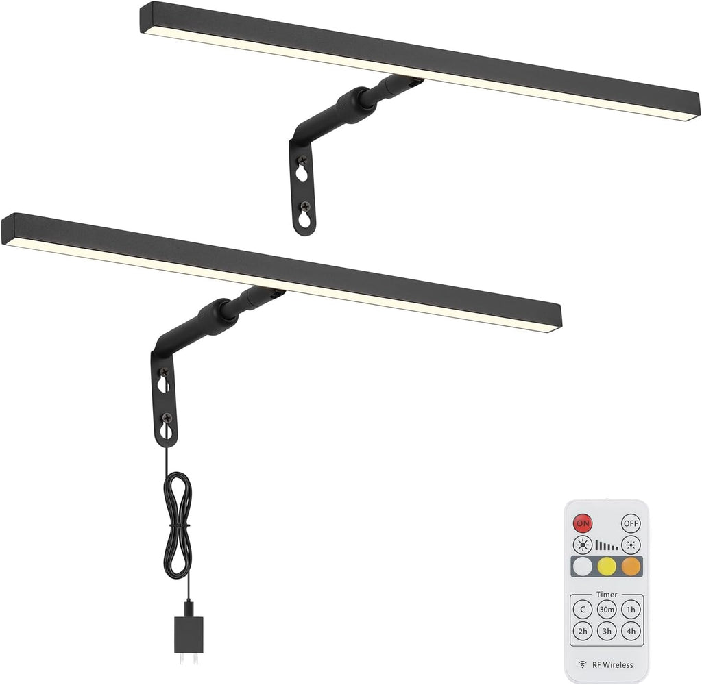 2 Pack Picture Lights for Paintings Plug in, 16" 4W Adjustable LED Picture Light Art Light with Timer, Remote Control Gallery Wall Light for Picture Display Frame Dartboard Art Work (Black)