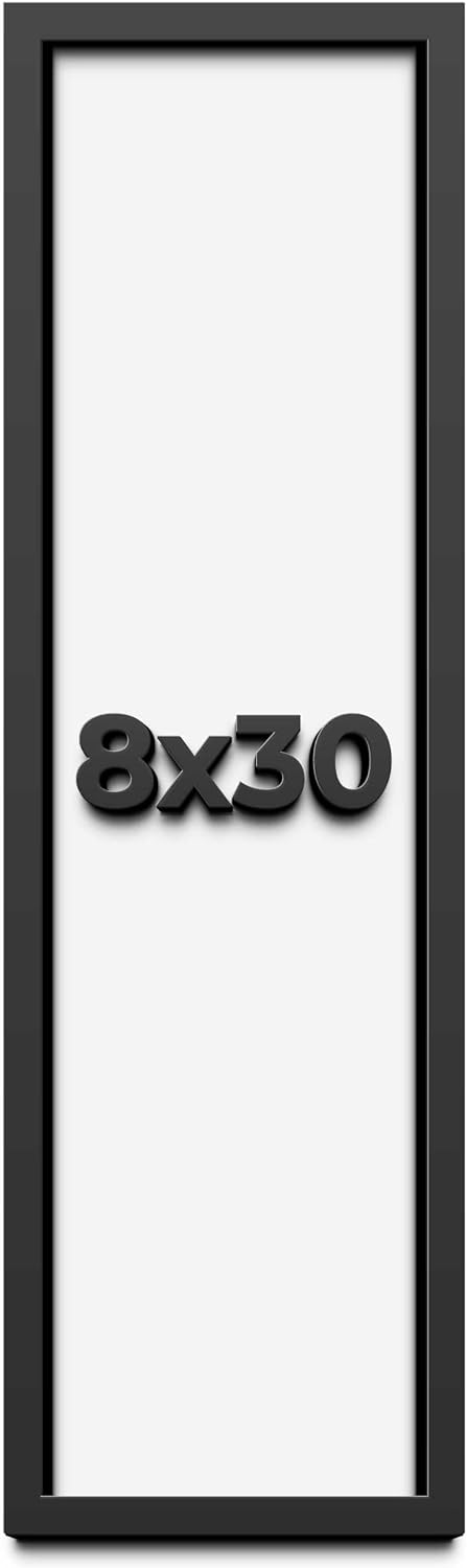 8x30 Shadow Box Frame Black | 1 Inch Deep Solid Wood Shadowbox Display Frame | UV Resistant Acrylic Plexiglass, Acid Free Backing, and Hanging Hardware | Dugan Picture Frame Style