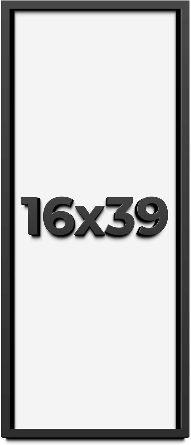 16x39 Shadow Box Frame Black | 1 Inch Deep Solid Wood Shadowbox Display Frame | UV Resistant Acrylic Plexiglass, Acid Free Backing, and Hanging Hardware | Dugan Picture Frame Style