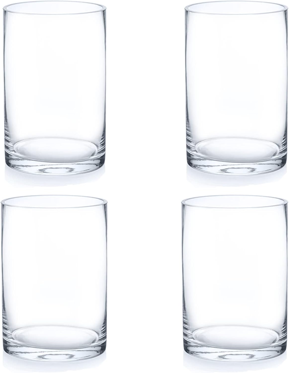 Enova Floral Set of 4 Clear Glass Cylinder Vase, 4W x 6H Inches Round Flowers Vase, Pillar Candle Floating Candle Holders Vase, Small Floral Glass Vase for Home Office Decor, Wedding Centerpiece