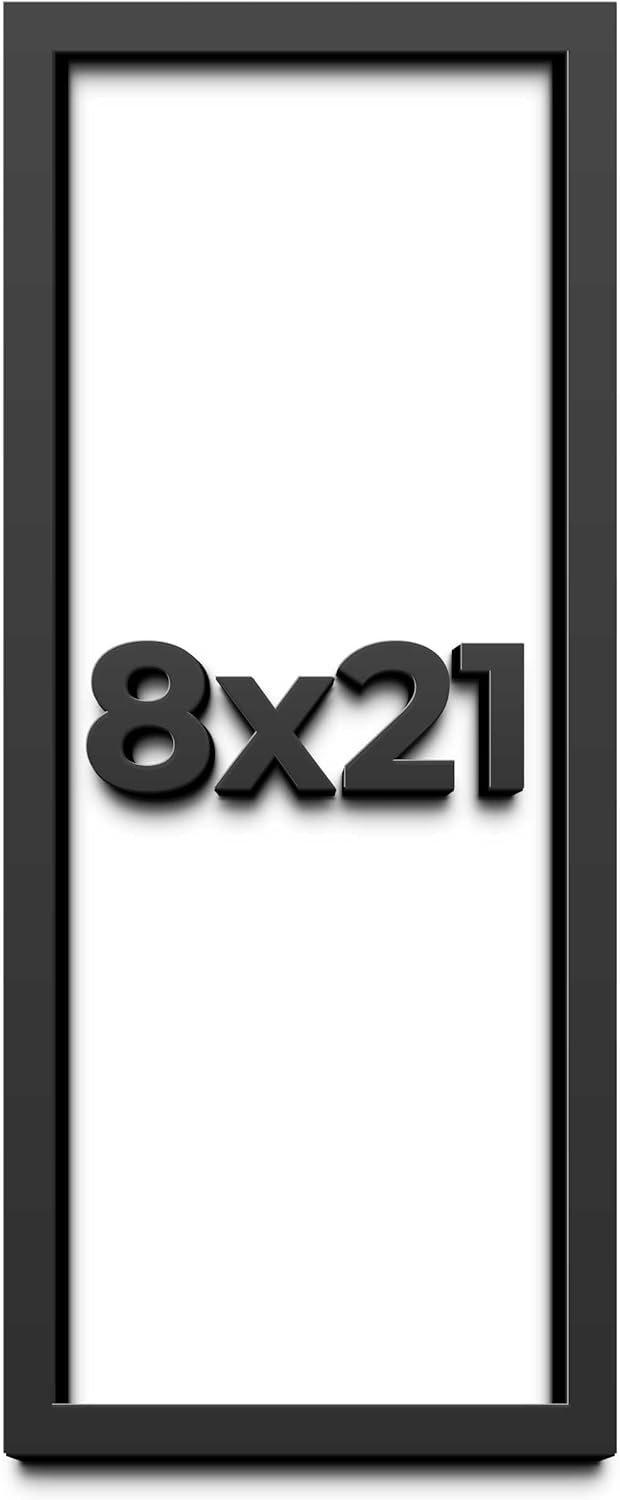 8x21 Shadow Box Frame Black | 1 Inch Deep Solid Wood Shadowbox Display Frame | UV Resistant Acrylic Plexiglass, Acid Free Backing, and Hanging Hardware | Dugan Picture Frame Style