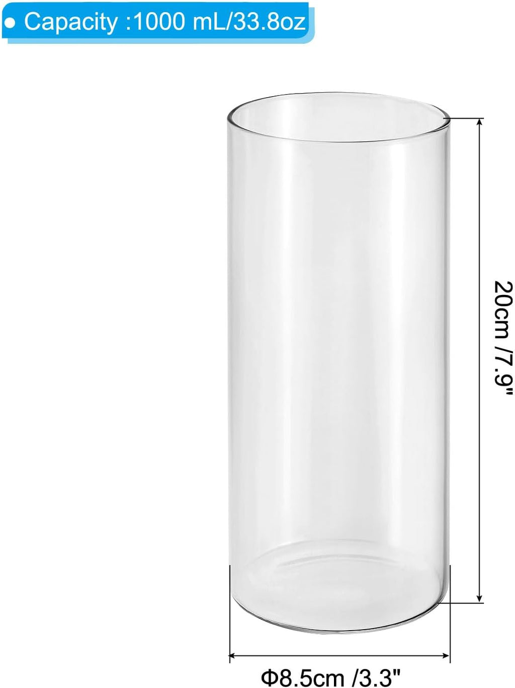 PATIKIL Clear Glass Cylinder Vase, 7.9" Tall and 3.3" Dia Tabletop Flowers Vase Floating Candle Holder Vase for Home Decor Wedding Centerpieces(33.8oz)