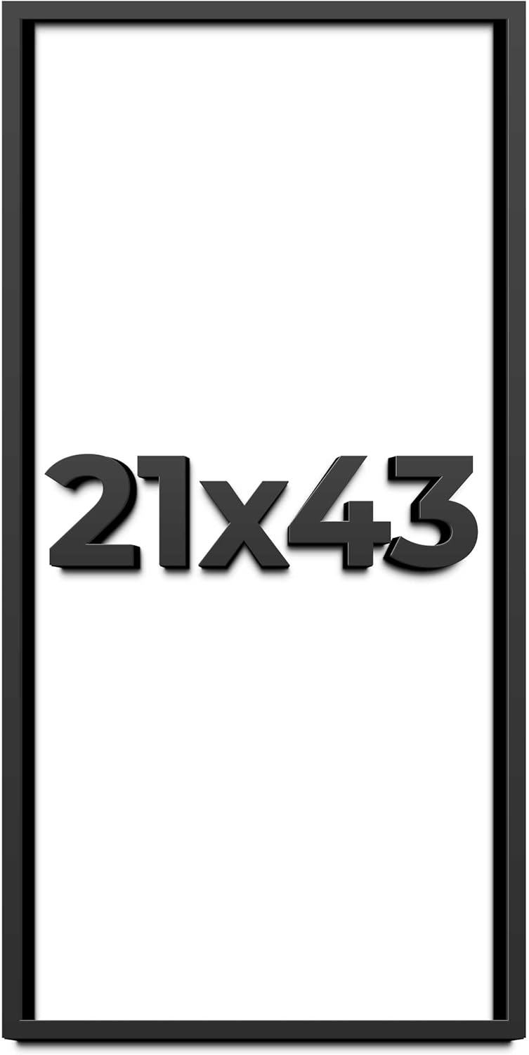 21x43 Shadow Box Frame Black | 1 Inch Deep Solid Wood Shadowbox Display Frame | UV Resistant Acrylic Plexiglass, Acid Free Backing, and Hanging Hardware | Dugan Picture Frame Style