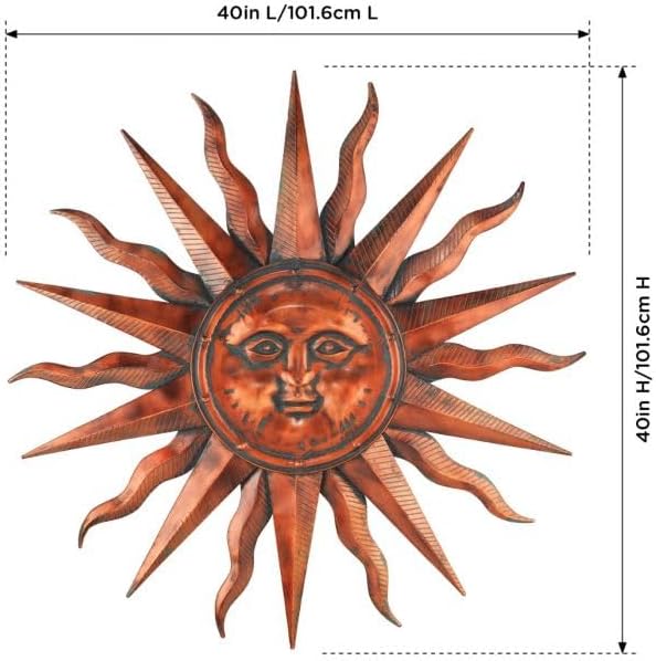 Regal Art & Gift Copper Patina Large Metal Sun Wall Decor - 40 inch| Indoor Outdoor Rust-Resistant Sunburst Sculpture | Eye-Catching Metal Sun Wall Art Accent for Patio, Garden, Living Room